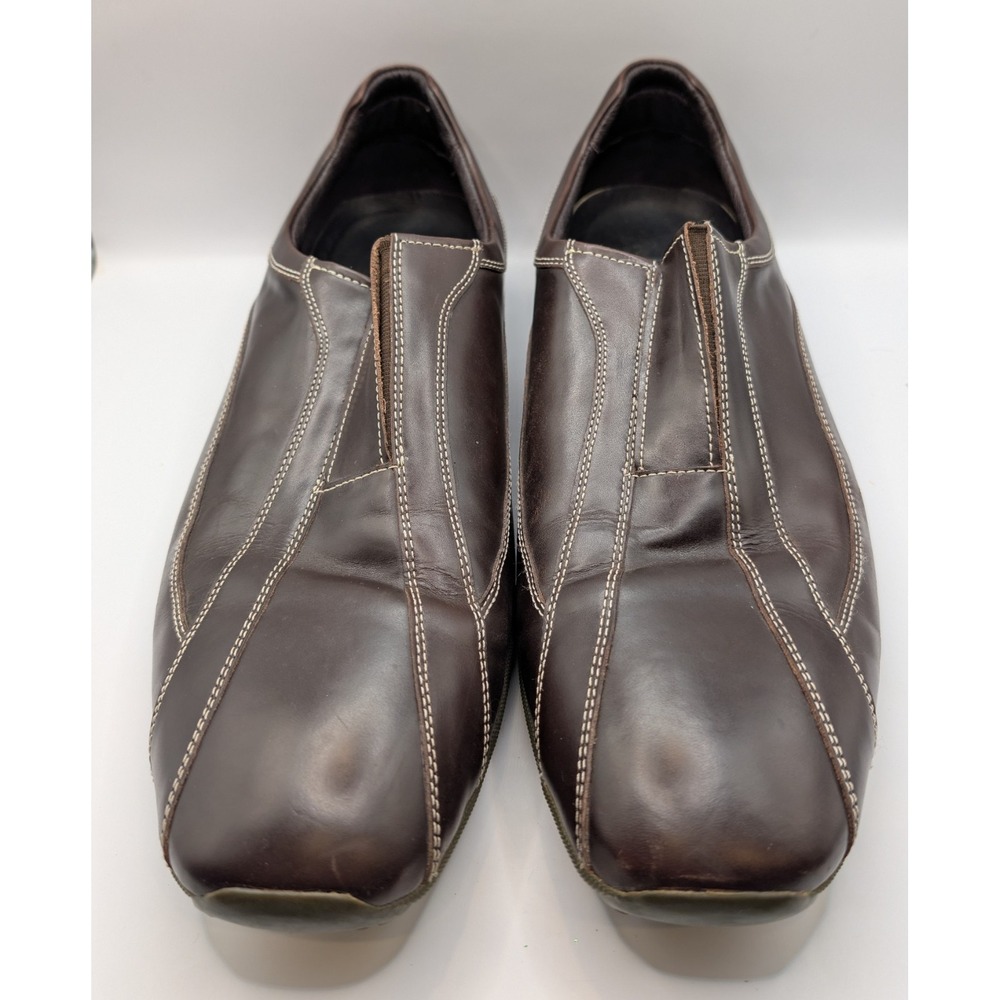Bacco Bucci SPORT Men's Dark Brown Leather Contrast Stitch Slip On Loafers 10.5